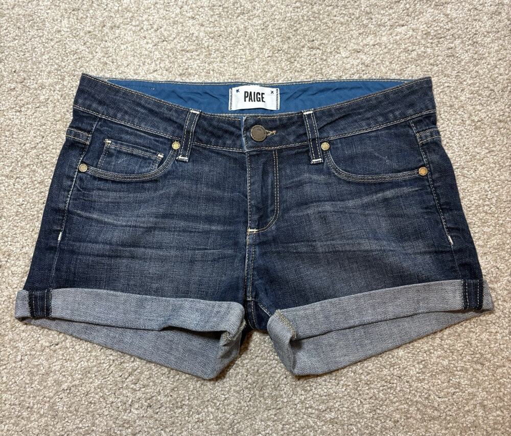 Paige Denim Jimmy Jimmy Cuffed Shorts Womens 25 Dark Wash Blue Low Rise Stretch